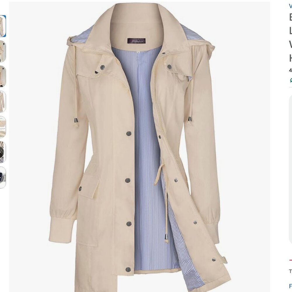 New Rain Jacket Women Lightweight Beige Raincoat Waterproof Wind Size Large